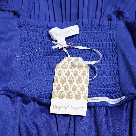 Cobalt Blue Pleated Romper Size XS Adjustable Straps Wrap Front Belted Outfit - Picture 8 of 10